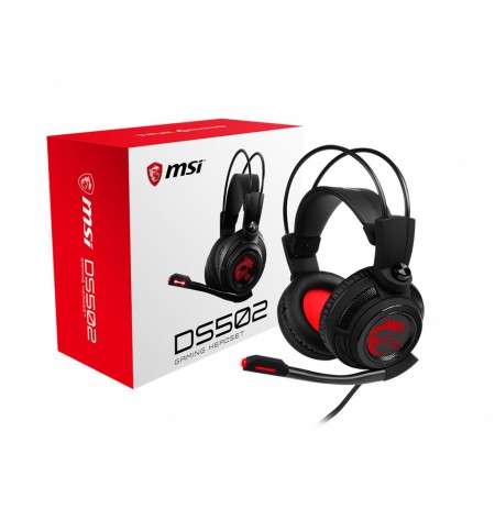 MSI DS502 7.1 Virtual Surround Sound Gaming Headset 'Black with Ambient Dragon Logo, Wired USB connector, 40mm Drivers, inline S