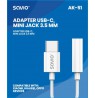 Savio AK-35/B cable gender changer USB Type 3.1 C Jack 3.5mm Black