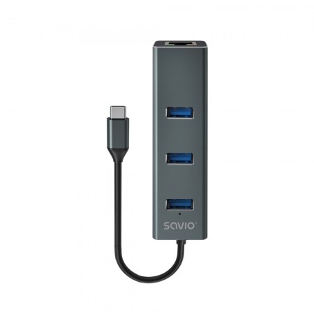 Savio AK-57 USB-C - 3 x USB-A HUB with RJ-45 Gigabit Ethernet adapter, 5000 Mbit/s, grey