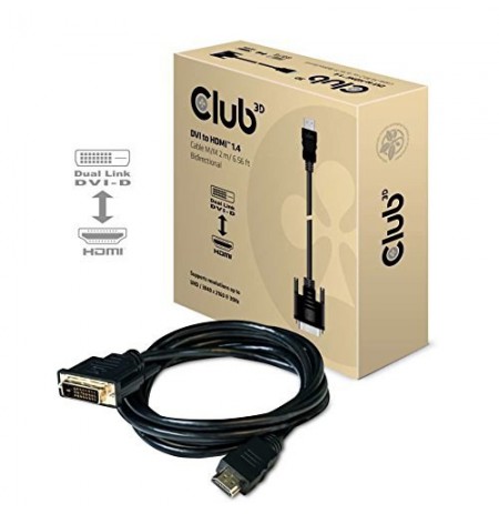 CLUB3D DVI to HDMI 1.4 Cable M/M 2m/ 6.56ft Bidirectional