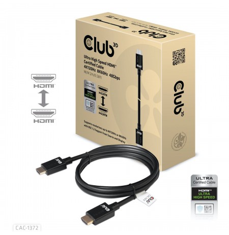 CLUB3D Ultra High Speed HDMI 4K120Hz, 8K60Hz Certified Cable 48Gbps M/M 2 m / 6.56 ft