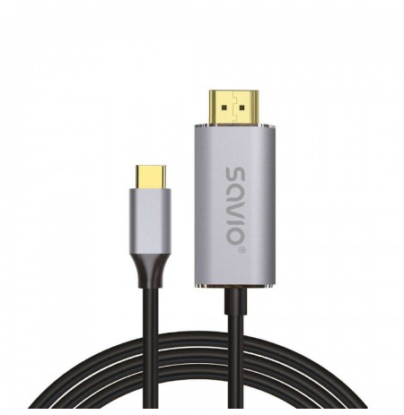 USB-C to HDMI 2.0B cable, 2m, silver / black, gold tips, SAVIO CL-171
