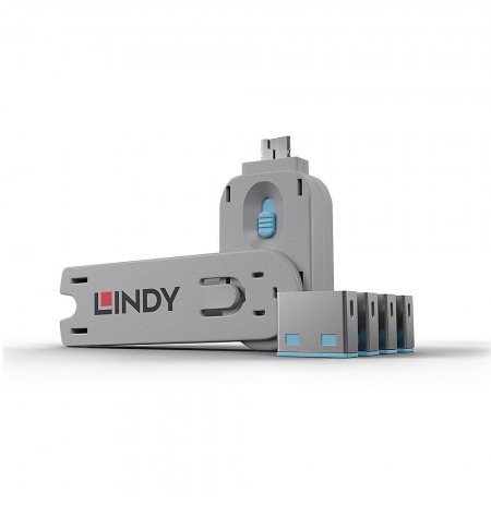 Lindy USB Port Blocker - Pack of 4, Colour Code: Blue