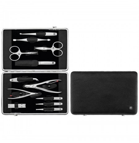 Zwilling Twinox Manicure Set - Black Leather Case, 12 Pieces - Black