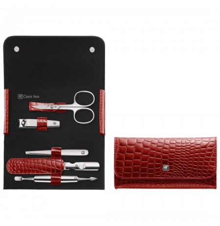 Zwilling Classic Inox Travel Set – Red Leather Case, 5 Pieces - Red
