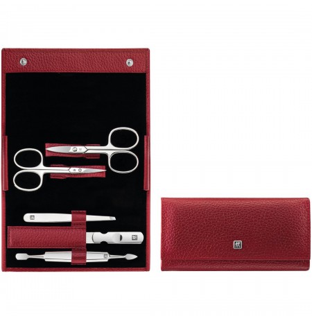 Zwilling Classic Inox Manicure Set – Red Leather Case, 5 Pieces - Red