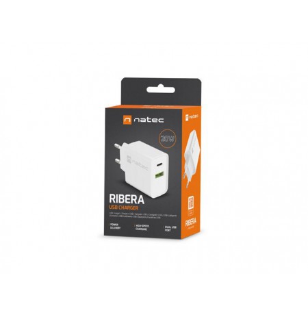 NATEC USB CHARGER RIBERA USB-A+USB-C 20W PD WHITE