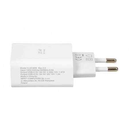WALL CHARGER I-BOX C-36 PD20W USB-C + USB-A