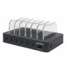 Manhattan Charging Station, 6x USB-A Ports, Outputs: 6x 2.4A, Smart IC, LED Indicator Lights, Black, Three Year Warranty, Box
