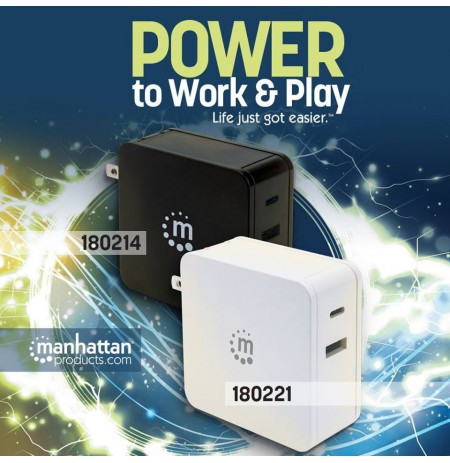 230V USB-C Power Delivery 60W 3-20V USB-A 5V 2.4A Power Adapter