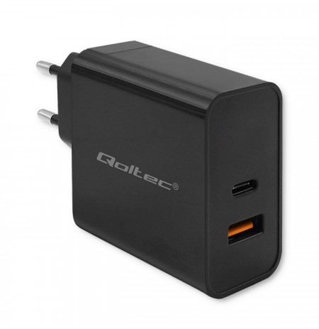 Qoltec 52381 Super Quick PD charger | 1xUSB-C | 1xUSB| 90W | 5-20V | 2.4-4.35A | Black