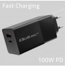 Qoltec 52382 GaN POWER PRO charger | 1xUSB type C | 1xUSB A | 100W | 5-20V | 1.5-5A | PD | Black