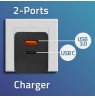 Qoltec 52382 GaN POWER PRO charger | 1xUSB type C | 1xUSB A | 100W | 5-20V | 1.5-5A | PD | Black