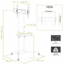 TECHLY 309982 Mobile stand for TV LCD/LED/Plasma 30-65 60kg VESA tilting with shelf