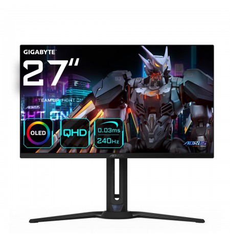 GIGABYTE AORUS FO27Q2 27" OLED QHD Gaming Monitor - 2560 x 1440, 240Hz, 0.03ms, KVM, 250 cd/m², FreeSync Premium Pro, DisplayHD