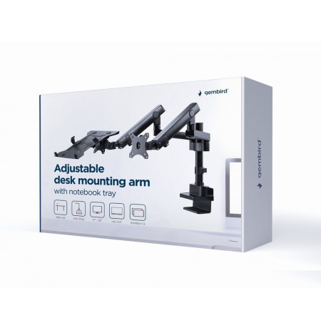 Gembird MA-DA3-02 Desk mounted adjustable monitor arm with notebook tray (full-motion), 17”-32”, up to 8 kg