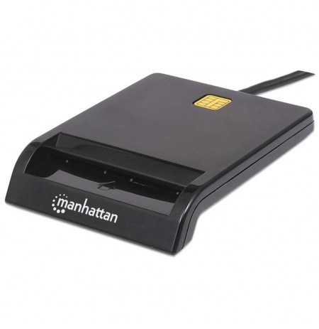 Manhattan USB-A Contact Smart Card Reader, 12 Mbps, Friction type compatible, External, Windows or Mac, Cable 105cm, Black, Blis