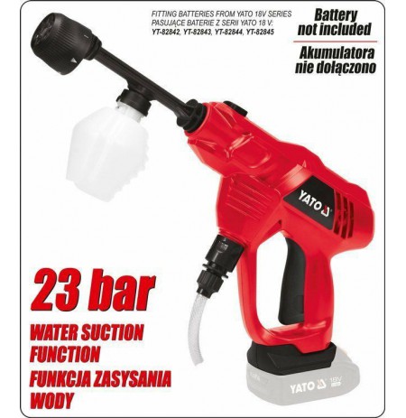YATO PRESSURE WASHER 18V WITH SUCTION WITHOUT BATTERY AND CHARGER