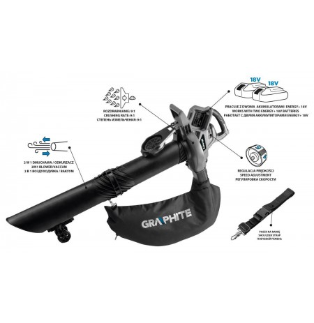 Cordless garden vacuum cleaner Energy+ 36V Li-lon, 2in1, bag capacity 35L, without battery