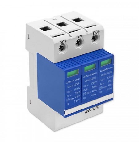 Qoltec DC Surge Arrester | 3P| 1000V | T2 | C