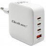 Qoltec 140W GaN Wall Charger | 5-20V | 2.5-5A | 3 x USB-C PD | 1 x USB QC 3.0 | White