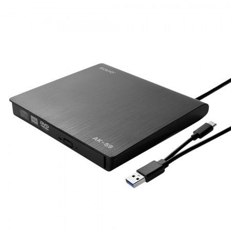 SAVIO AK-59 External slim CD/DVD Recorder R/RW - USB-C/USB-A, black