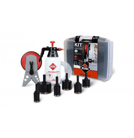 RUBI FORAGRES WET DRILLING SET 20, 28, 35, 43, 50, 65 mm + GUIDE BAR + HYDRONETTER
