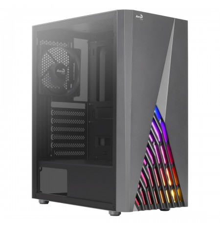 Aerocool DELTABKV1 ATX PC Case RGB Front Full Side Window 12cm Fan Black