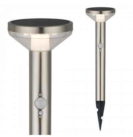 Solar LED lamp with Maclean sensor, matt chrome, IP44, 3 lighting modes, Li-ion 18650 battery 3.7V 1200 mAh, knock-in, MCE465 C 