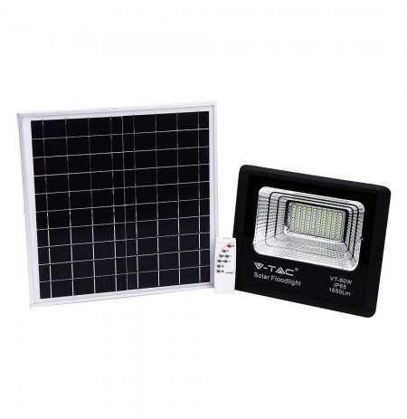 LED Solar Projector V-TAC 20W Black IP65, Remote Control, Timer VT-60W 6000K 1650lm