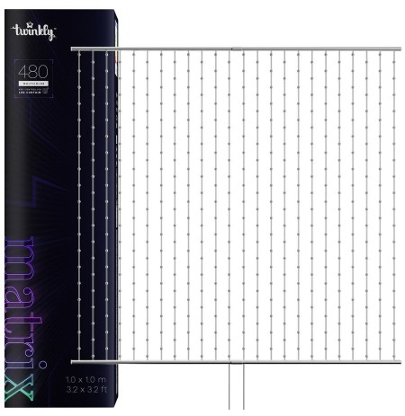 Twinkly Matrix - 480 RGB LED Pearl-shaped lights, clear wire, 3.3x3.3ft F-plug type