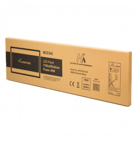 Maclean LED panel, ceiling, slim 40W, 3200lm, 1195x295x8mm, neutral white (4000K), raster, FLICKER-FREE, MCE545 NW