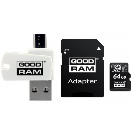 Card memory with adapter and card reader GoodRam All in one M1A4-0640R12 (64GB, Class 10, Adapter, Memory card, MicroSDHC card r