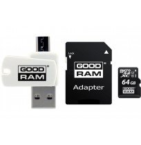 Card memory with adapter and card reader GoodRam All in one M1A4-0640R12 (64GB, Class 10, Adapter, Memory card, MicroSDHC card