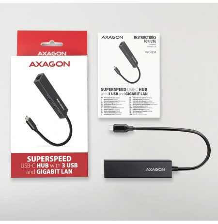 AXAGON HMC-GL3A USB-C hub, 3x USB-A, Gbit-LAN, black