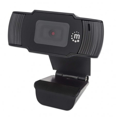 Manhattan USB Webcam, Two Megapixels, 1080p Full HD, USB-A, Integrated Microphone, Adjustable Clip Base, 30 frame per second, Bl