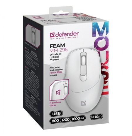 MOUSE DEFENDER FEAM MM-296 RF SILENT WHITE