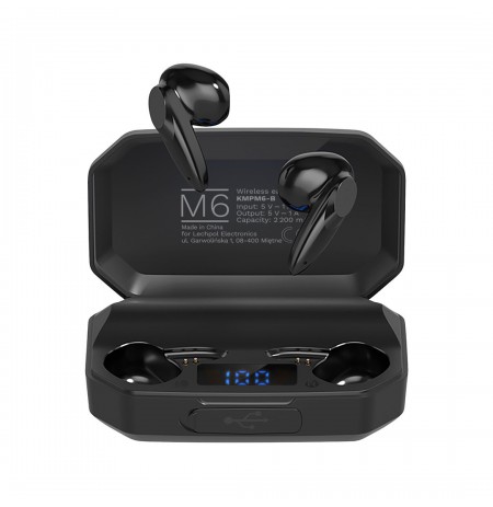Kruger and Matz M6 wireless in-ear headphones with power bank - black
