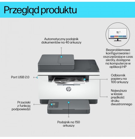 HP LaserJet MFP M234sdn Printer, Black and white, Printer for Small office, Print, copy, scan, Scan to email, Scan to PDF, Compa