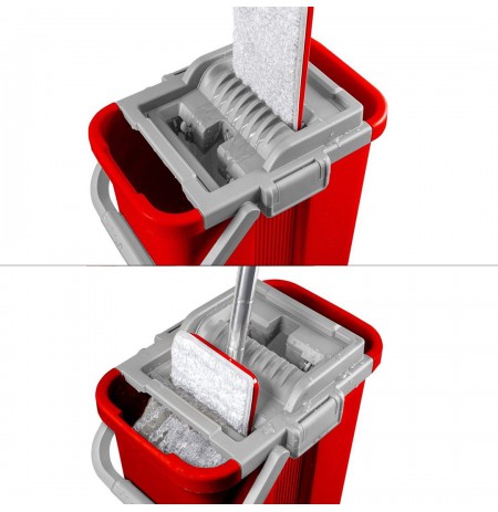 GreenBlue Flat Mop with Bucket and Wringer, Two HQ Microfiber Cartridges, 8L Capacity, MaxiClean GB850
