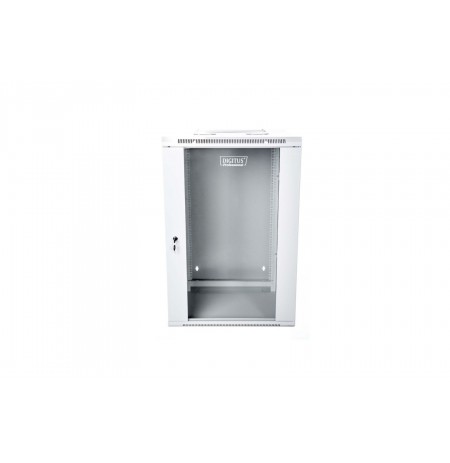 19" 15U wall-mounted network rack cabinet 600x600, glass door, grey, split design, assembled, 60kg