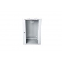 19" 15U wall-mounted network rack cabinet 600x600, glass door, grey, split design, assembled, 60kg
