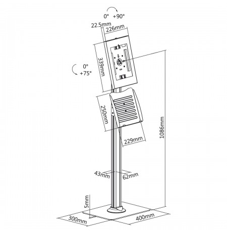 Maclean MC-476W Floor Advertising Tablet Holder with Locking Device, 9.7"-11", Compatible with iPad/iPad Air/iPad Pro, Samsung G