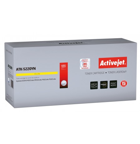 Activejet ATK-5220YN replacement Kyocera TK-5220M, Compatible, page yield: 1200 pages, Printing colours: Yellow. 5 years warrant