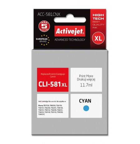 Ink cartridge Activejet ACC-581CNX (replacement CLI-581C XL, Supreme, 11,70 ml, blue)