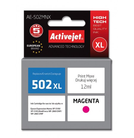 Ink cartridge Activejet AE-502MNX (replacement Epson 502XL W34010, Supreme, 12 ml, Magenta)