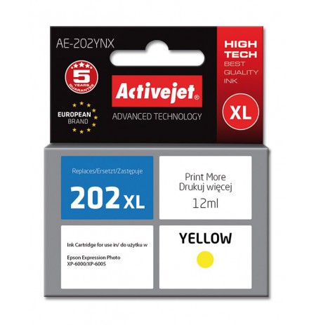 Ink cartridge Activejet AE-202YNX (replacement Epson 202XL H44010, Supreme, 12 ml, yellow)