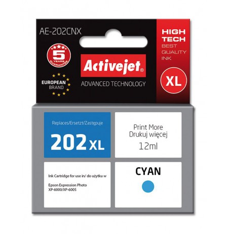 Ink cartridge Activejet AE-202CNX (replacement Epson 202XL H24010, Supreme, 12 ml, blue)