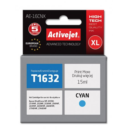 Ink cartridge Activejet AE-16CNX (replacement Epson 16XL T1632, Supreme, 15 ml, blue)