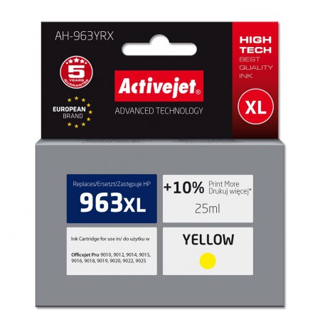 Activejet AH-963YRX ink for HP printers, Replacement HP 963XL 3JA29AE, Premium, 1760 pages, yellow